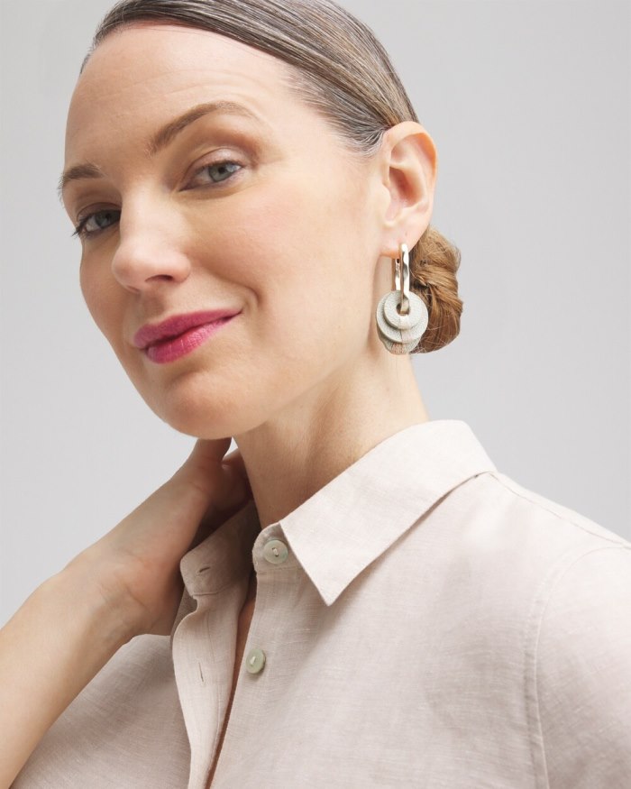 Chicos No Droop Gold Tone Leather Hoops - Smokey Taupe Chicos No Droop Gold Tone Leather Hoops - Smokey Taupe