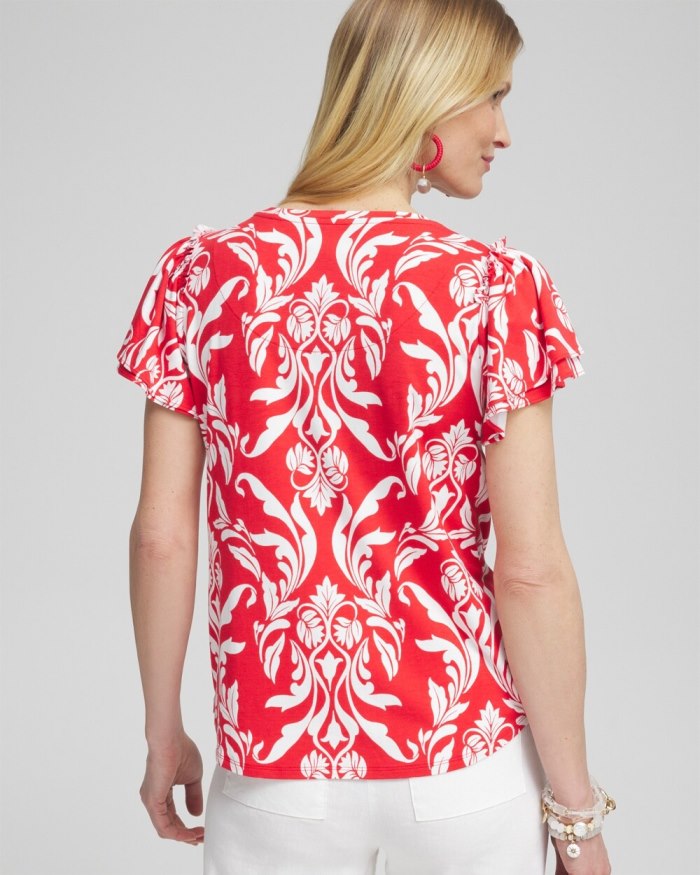 Chicos Red Ruffle Sleeve Tee - Watermelon Punch Chicos Red Ruffle Sleeve Tee - Watermelon Punch