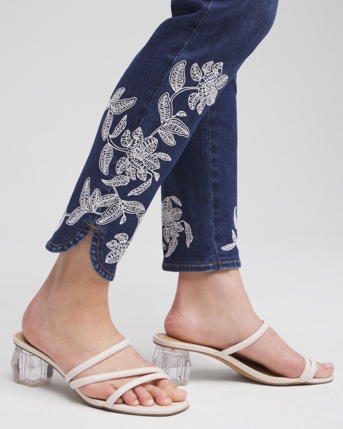 Chicos Embroidered Pull-on Ankle Jeggings - Morwenna Indigo Chicos Embroidered Pull-on Ankle Jeggings - Morwenna Indigo