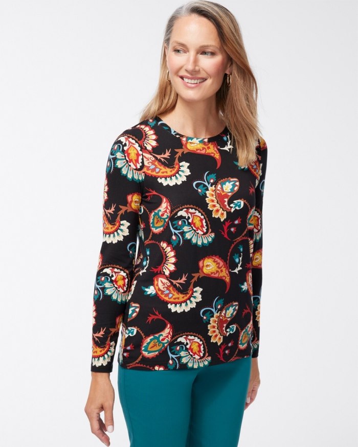 Chicos Touch of Cool Multi Paisley Layering Tee - Black Chicos Touch of Cool Multi Paisley Layering Tee - Black