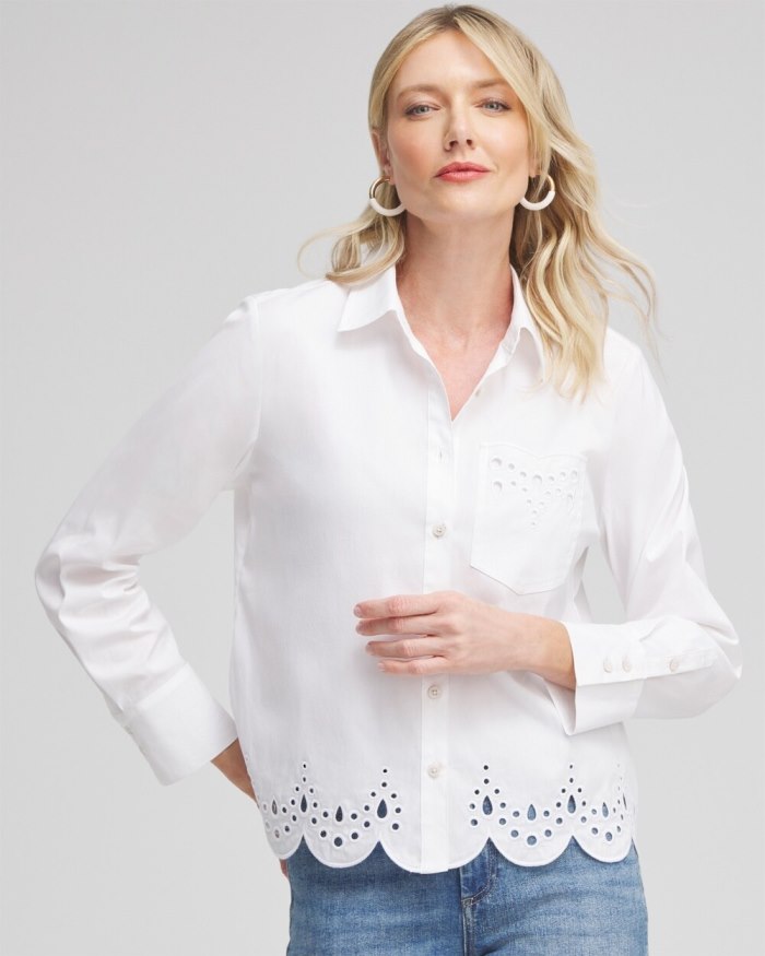Chicos Poplin Eyelet Hem Shirt - Alabaster Chicos Poplin Eyelet Hem Shirt - Alabaster