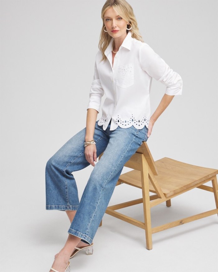 Chicos Poplin Eyelet Hem Shirt - Alabaster Chicos Poplin Eyelet Hem Shirt - Alabaster