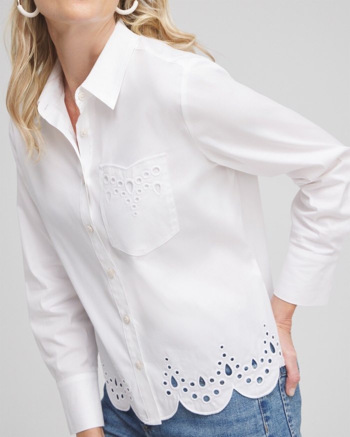Chicos Poplin Eyelet Hem Shirt - Alabaster Chicos Poplin Eyelet Hem Shirt - Alabaster