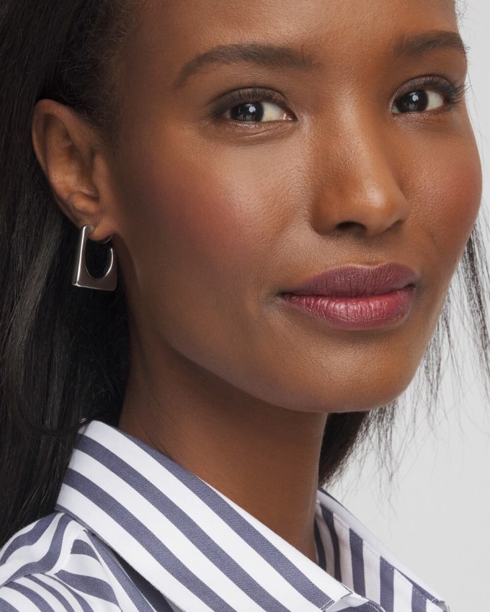 Chicos No Droop Silver Tone Square Hoops - Silver Chicos No Droop Silver Tone Square Hoops - Silver
