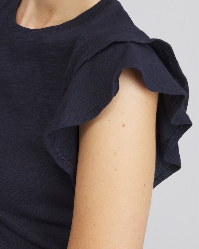 Chicos Flutter Cap Sleeve Tee - Black Chicos Flutter Cap Sleeve Tee - Black