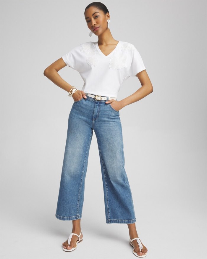 Chicos Beaded Cotton Stretch Tee - Alabaster Chicos Beaded Cotton Stretch Tee - Alabaster