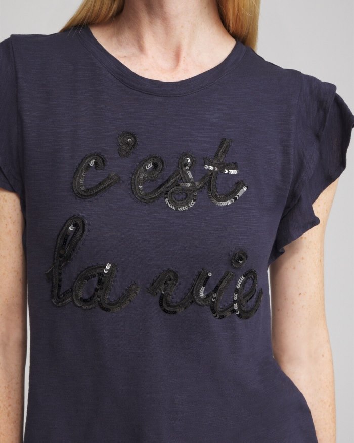 Chicos Tiered Flutter Sleeve Tee - Classic Navy Chicos Tiered Flutter Sleeve Tee - Classic Navy
