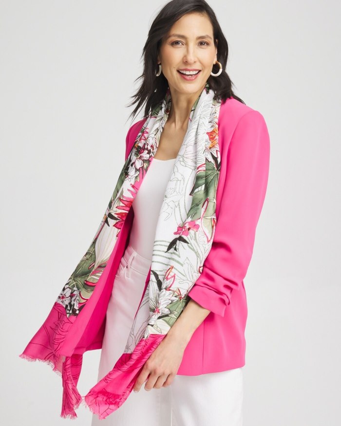 Chicos Floral Colorblock Oblong Scarf - Primordial Forest Chicos Floral Colorblock Oblong Scarf - Primordial Forest