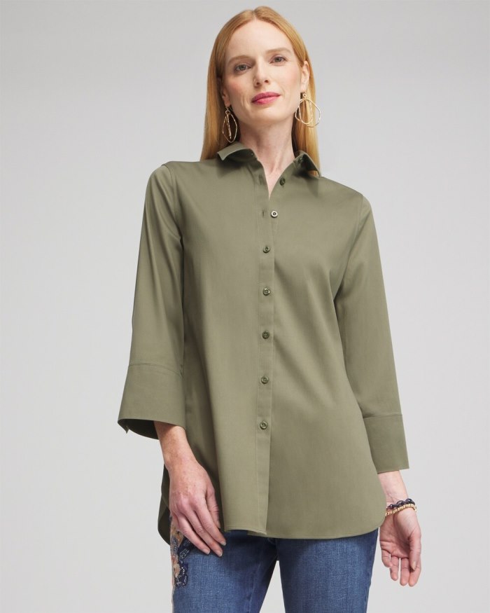 Chicos No Iron Stretch 3/4 Sleeve Tunic - Olive Chicos No Iron Stretch 3/4 Sleeve Tunic - Olive