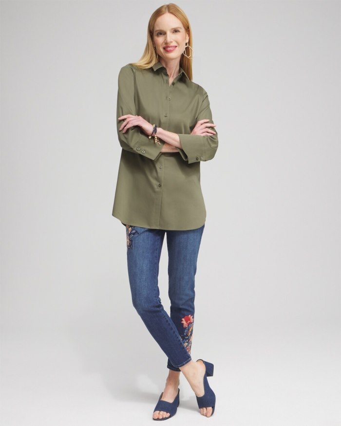 Chicos No Iron Stretch 3/4 Sleeve Tunic - Olive Chicos No Iron Stretch 3/4 Sleeve Tunic - Olive