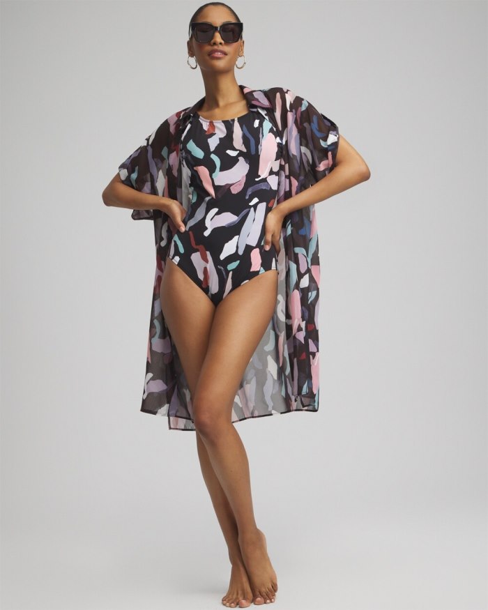 Chicos Gottex Rocky High Neck One Piece Swimsuit - Black/White Chicos Gottex Rocky High Neck One Piece Swimsuit - Black/White