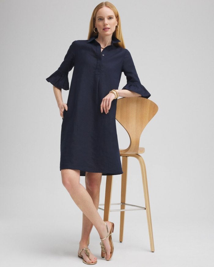 Chicos Linen Fluted Sleeve Dress - Nectarine Chicos Linen Fluted Sleeve Dress - Nectarine