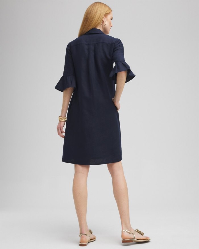 Chicos Linen Fluted Sleeve Dress - Nectarine Chicos Linen Fluted Sleeve Dress - Nectarine