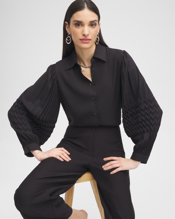 Chicos Black Label Pleated Blouse - Black Chicos Black Label Pleated Blouse - Black