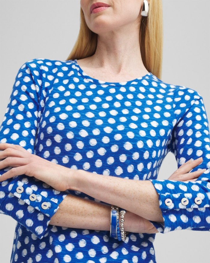 Chicos Dot Print 3/4 Sleeve Button Tee - Intense Azure Chicos Dot Print 3/4 Sleeve Button Tee - Intense Azure