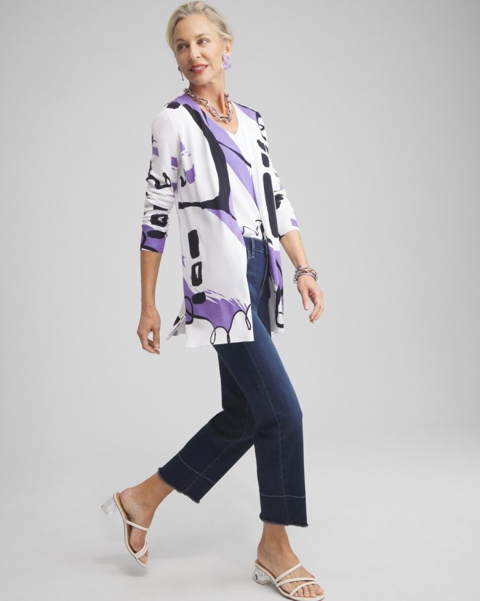 Chicos Spun Rayon Abstract Print Cardigan - Parisian Purple Chicos Spun Rayon Abstract Print Cardigan - Parisian Purple