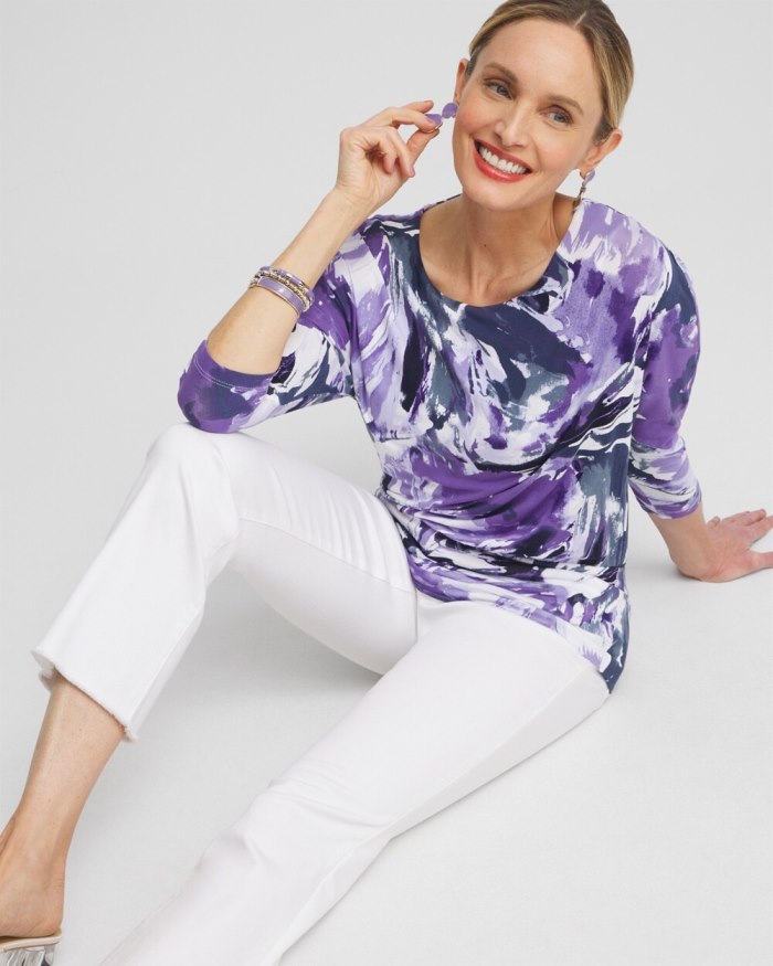 Chicos Touch of Cool Abstract Banded Hem Top - Parisian Purple Chicos Touch of Cool Abstract Banded Hem Top - Parisian Purple
