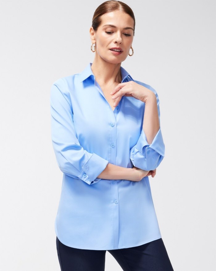 Chicos No Iron 3/4 Sleeve Stretch Shirt - Blue Veil Chicos No Iron 3/4 Sleeve Stretch Shirt - Blue Veil