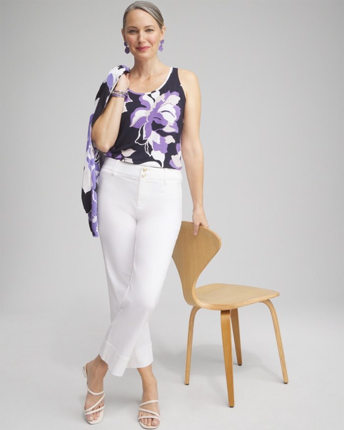 Chicos Touch of Cool Placed Floral Polished Tank - Classic Navy Chicos Touch of Cool Placed Floral Polished Tank - Classic Navy