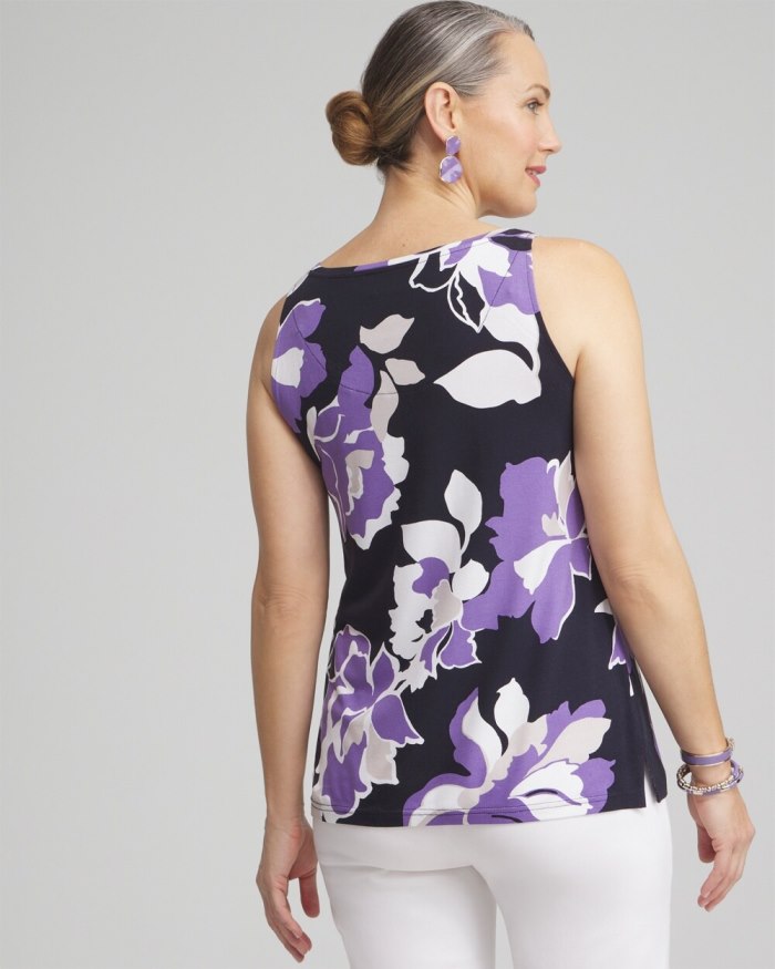 Chicos Touch of Cool Placed Floral Polished Tank - Classic Navy Chicos Touch of Cool Placed Floral Polished Tank - Classic Navy