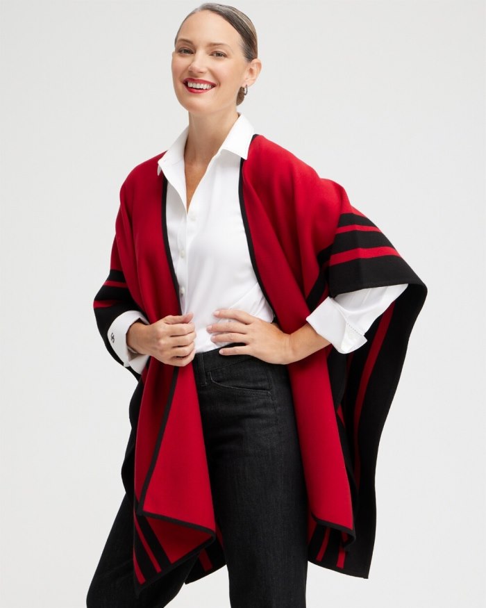Chicos Red Stripe Border Ruana - Red Allure Chicos Red Stripe Border Ruana - Red Allure