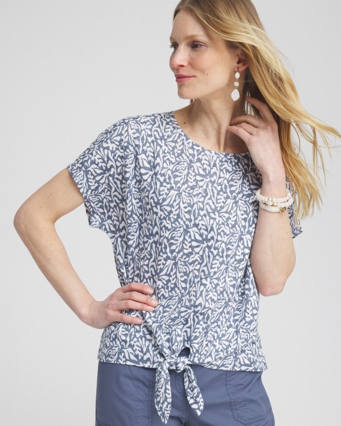 Chicos Linen Reef Tie Front Tee - PINK ANIMA Chicos Linen Reef Tie Front Tee - PINK ANIMA