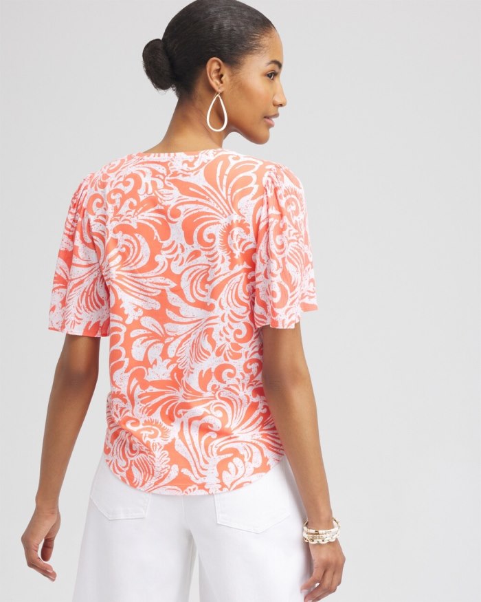 Chicos Paisley Gauze Flutter Sleeve Top - Nectarine Chicos Paisley Gauze Flutter Sleeve Top - Nectarine