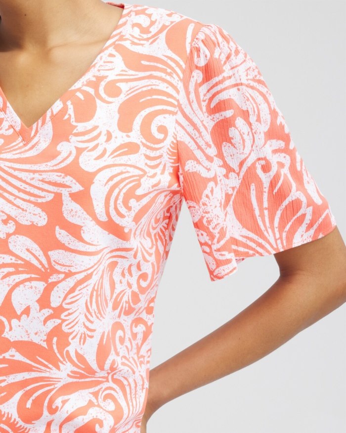 Chicos Paisley Gauze Flutter Sleeve Top - Nectarine Chicos Paisley Gauze Flutter Sleeve Top - Nectarine
