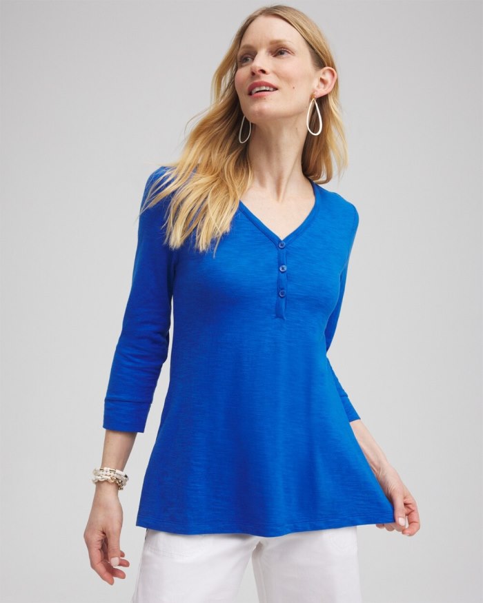 Chicos Henley Side Slit Tunic - Intense Azure Chicos Henley Side Slit Tunic - Intense Azure