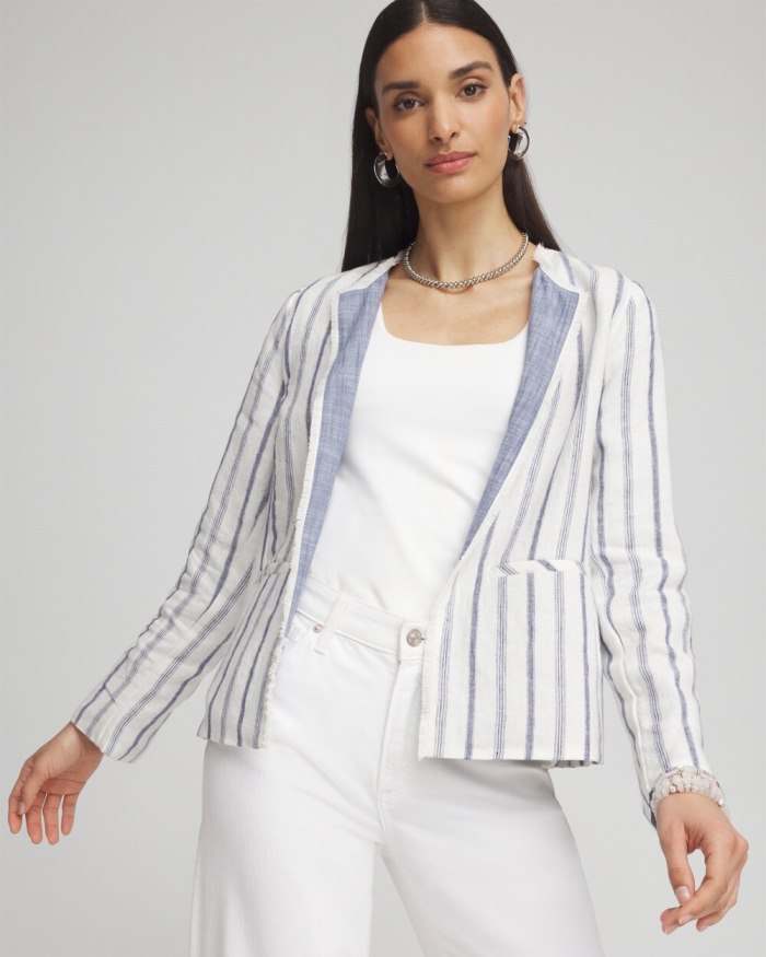 Chicos Stripe Linen Frayed Jacket - Alabaster Chicos Stripe Linen Frayed Jacket - Alabaster