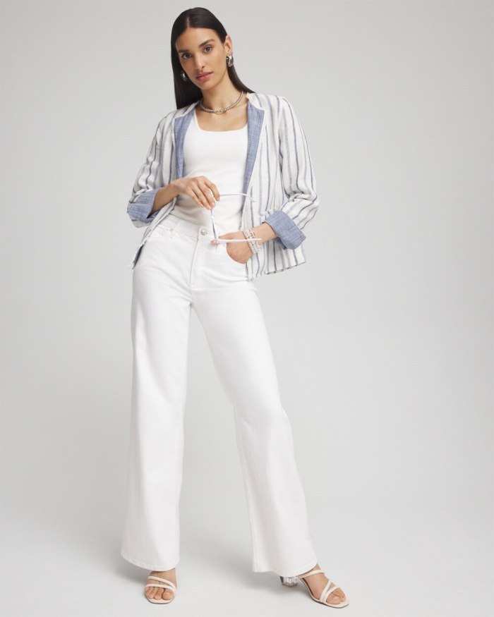 Chicos Stripe Linen Frayed Jacket - Alabaster Chicos Stripe Linen Frayed Jacket - Alabaster