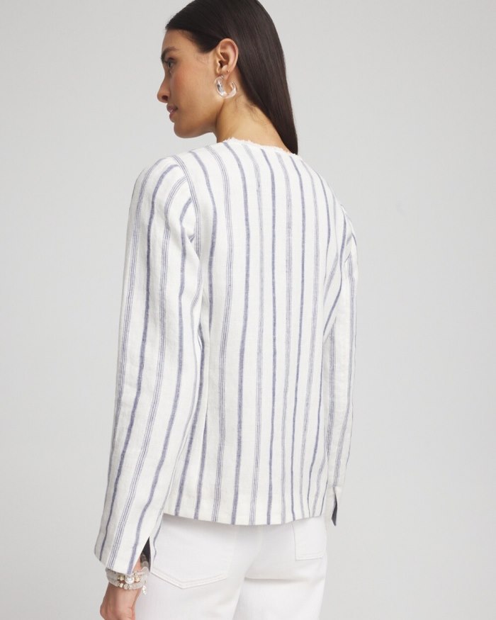 Chicos Stripe Linen Frayed Jacket - Alabaster Chicos Stripe Linen Frayed Jacket - Alabaster