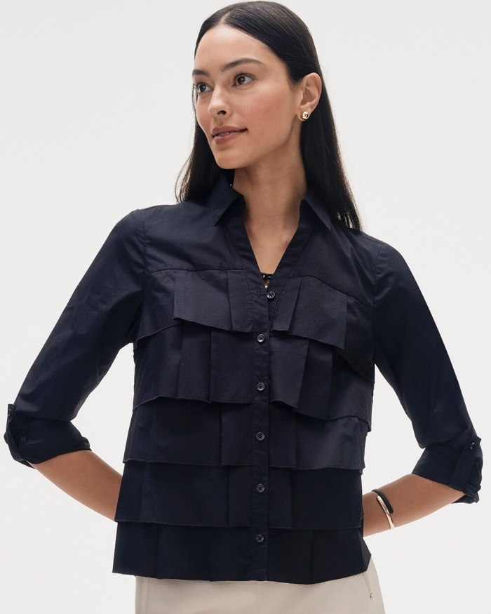 Chicos Poplin Ruffle Shirt - Black Chicos Poplin Ruffle Shirt - Black