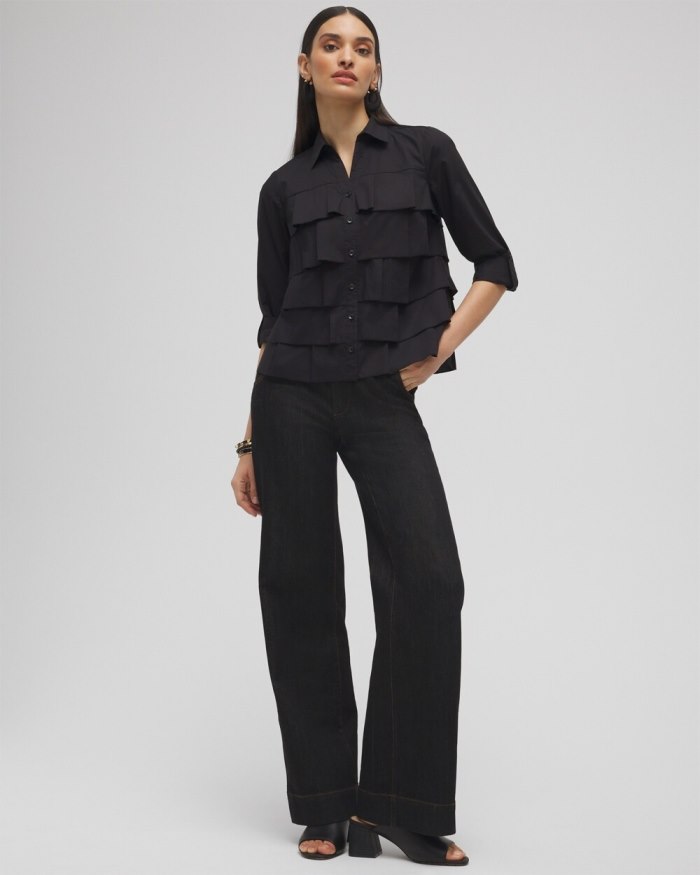 Chicos Poplin Ruffle Shirt - Black Chicos Poplin Ruffle Shirt - Black