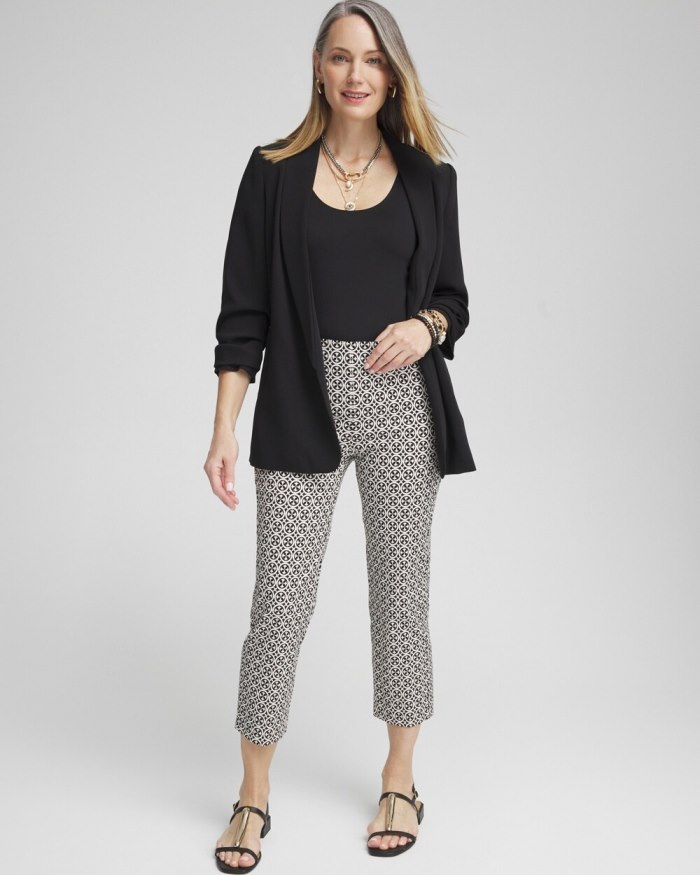 Chicos Juliet Tile Print Straight Cropped Pants - Black/Alabaster Chicos Juliet Tile Print Straight Cropped Pants - Black/Alabaster