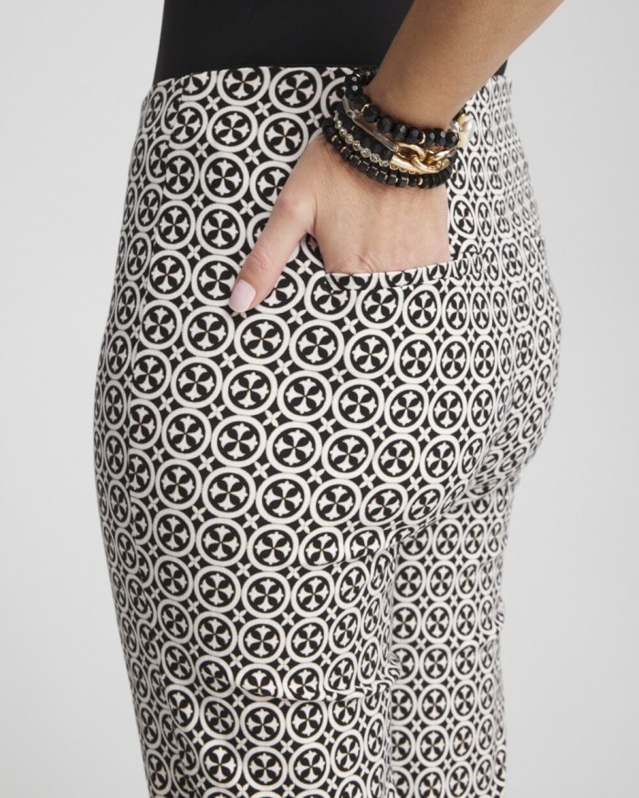 Chicos Juliet Tile Print Straight Cropped Pants - Black/Alabaster Chicos Juliet Tile Print Straight Cropped Pants - Black/Alabaster