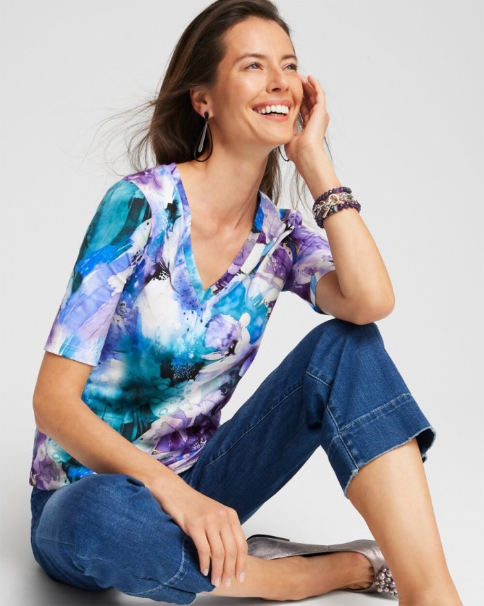Chicos Watercolor Perfect Elbow Tee - Moonlit Teal Chicos Watercolor Perfect Elbow Tee - Moonlit Teal