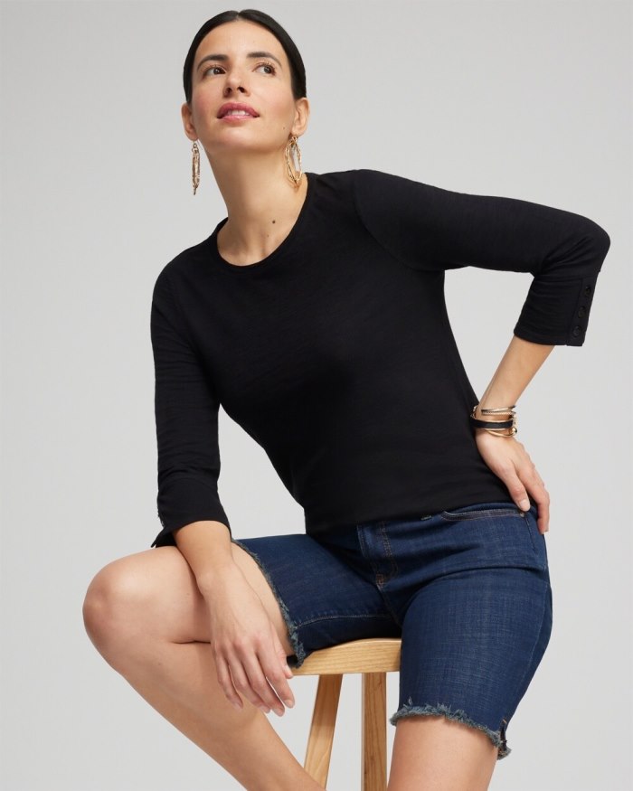 Chicos 3/4 Sleeve Button Tee - Alabaster Chicos 3/4 Sleeve Button Tee - Alabaster