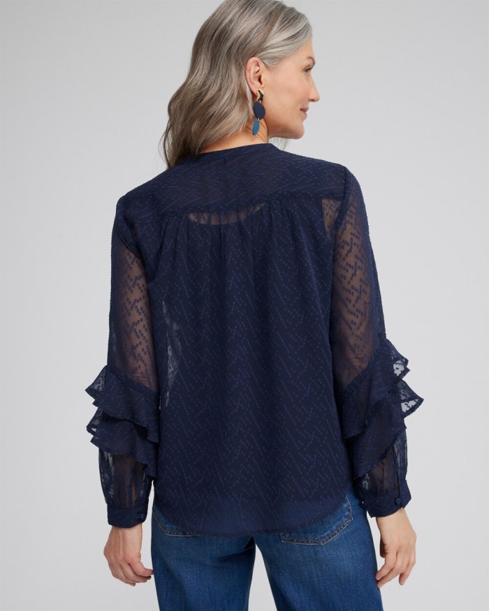 Chicos Ruffle Sleeve Top - Classic Navy Chicos Ruffle Sleeve Top - Classic Navy