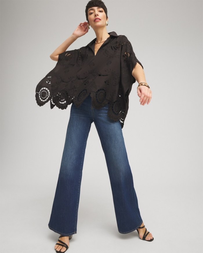 Chicos Eyelet Poncho - Black Chicos Eyelet Poncho - Black