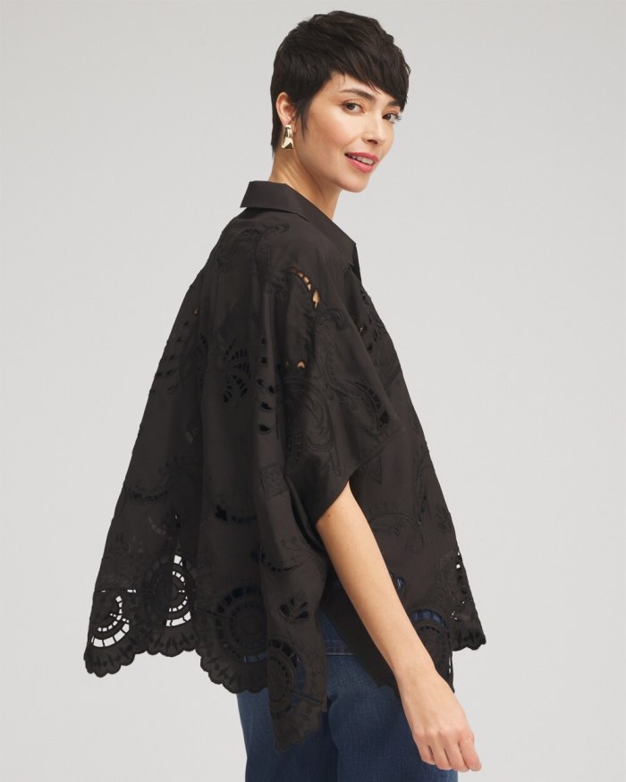 Chicos Eyelet Poncho - Black Chicos Eyelet Poncho - Black
