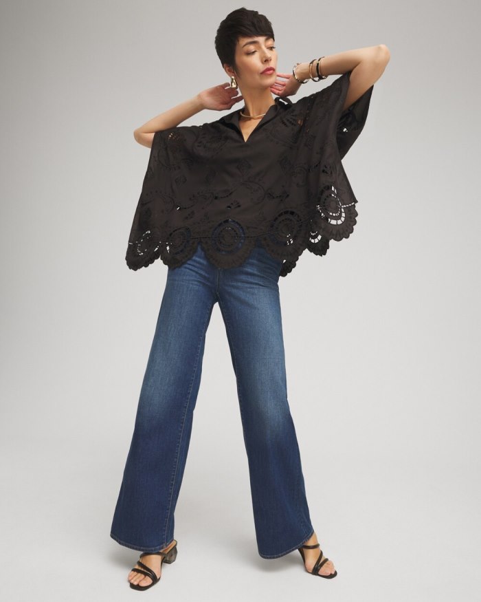 Chicos Eyelet Poncho - Black Chicos Eyelet Poncho - Black