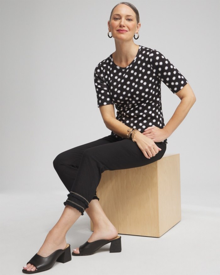 Chicos Polka Dot Everyday Elbow Sleeve Tee - Black Chicos Polka Dot Everyday Elbow Sleeve Tee - Black