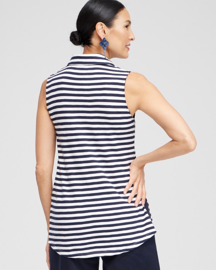 Chicos Stripe Collared Tunic Tank - Classic Navy Chicos Stripe Collared Tunic Tank - Classic Navy