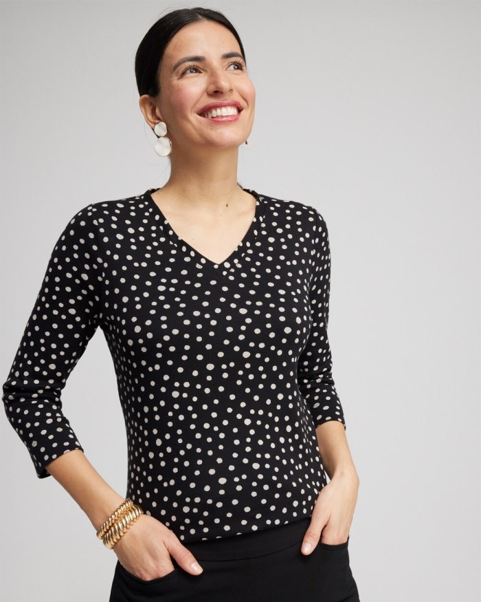 Chicos Polka Dot Everyday 3/4 Sleeve Tee - Black Chicos Polka Dot Everyday 3/4 Sleeve Tee - Black