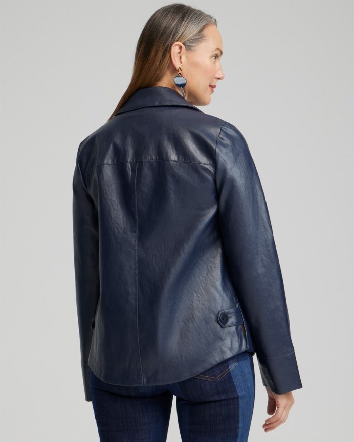 Chicos Faux Leather Cropped Jacket - Constellation Blue Chicos Faux Leather Cropped Jacket - Constellation Blue