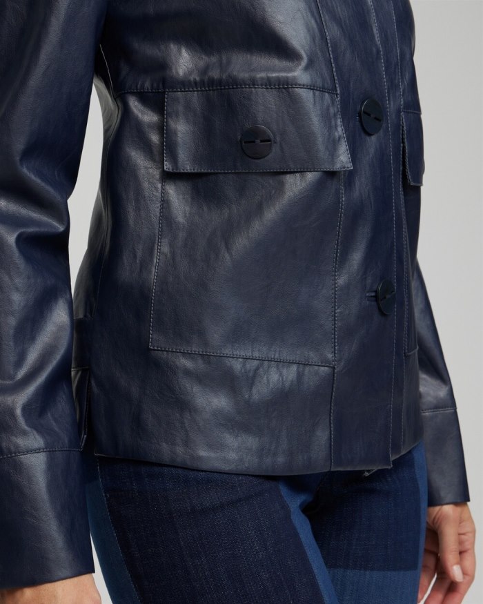 Chicos Faux Leather Cropped Jacket - Constellation Blue Chicos Faux Leather Cropped Jacket - Constellation Blue
