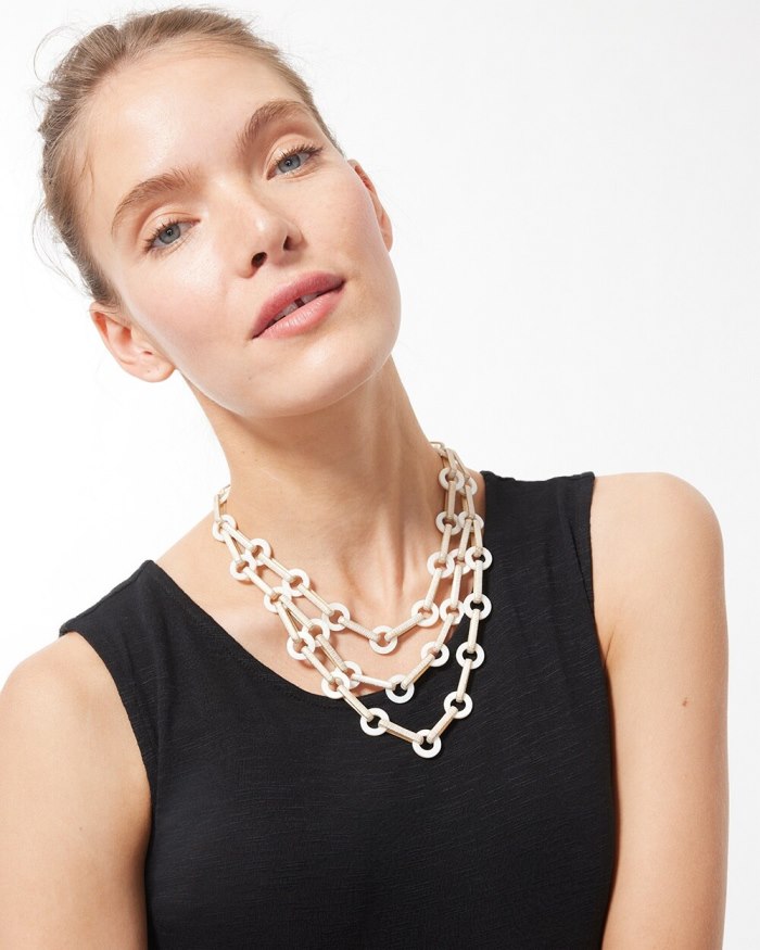 Chicos Mother of Pearl Multistrand Necklace - Gold/White Chicos Mother of Pearl Multistrand Necklace - Gold/White