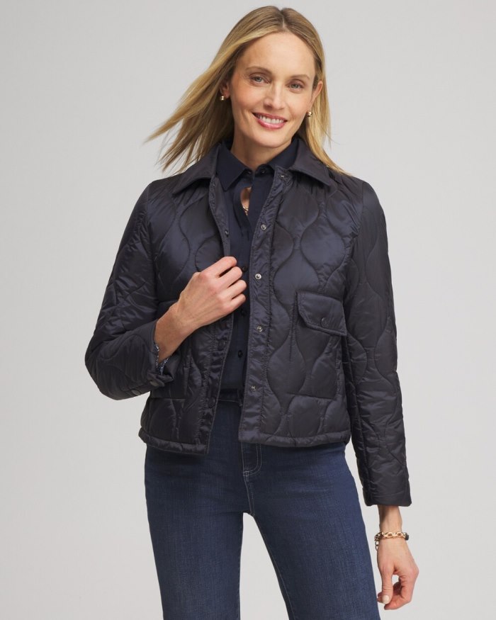 Chicos Cropped Quilted Jacket - Classic Navy Chicos Cropped Quilted Jacket - Classic Navy