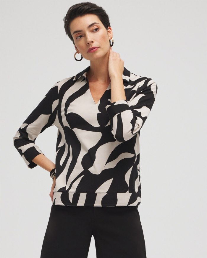 Chicos Abstract Polished Collar Top - Smokey Taupe Chicos Abstract Polished Collar Top - Smokey Taupe